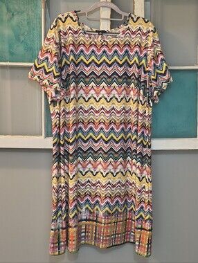 Tacera Multicolor Chevron Shift Dress in Yellow, Pink, Purple, Navy